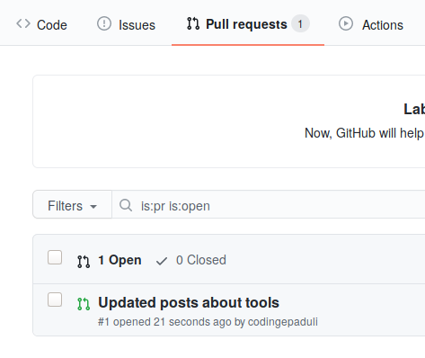 GitHub - Merge della Pull Request - passo 1