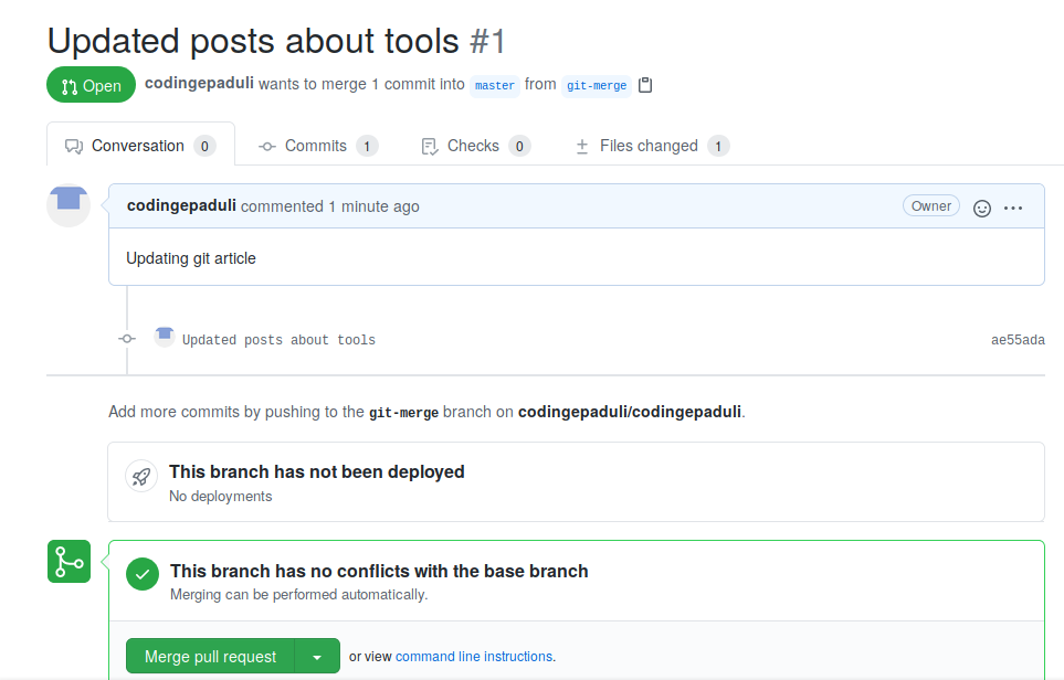 GitHub - Merge della Pull Request - passo 2