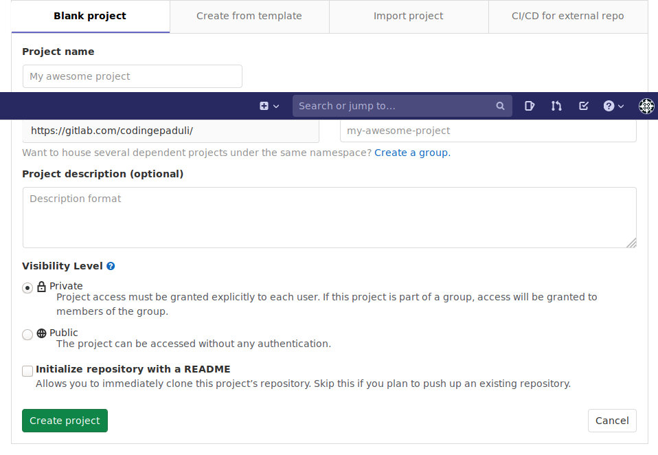 GitLab - Nuovo Repository