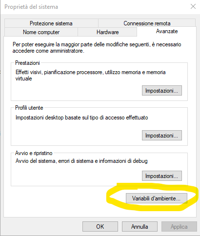 Windows - Configurare variabili ambiente