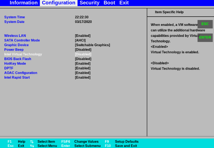 VirtualMachine - impostazioni del BIOS