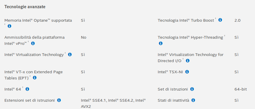 VirtualBox - Specifiche hardware Intel Technology