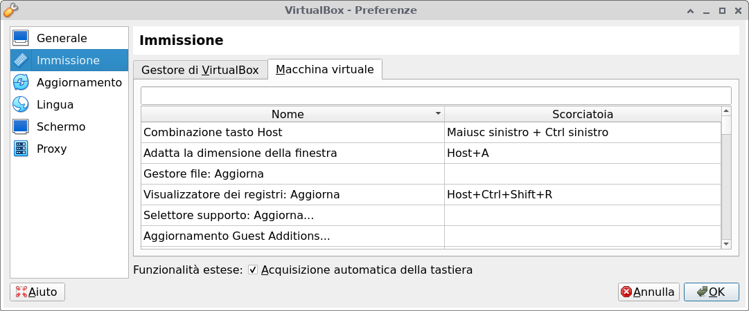 VirtualBox - Configurazione tasto Host