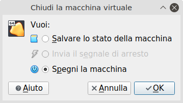 VirtualBox - Spegnimento macchina virtuale