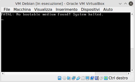 VirtualBox - Avvio macchina virtuale errato