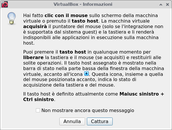 VirtualBox - Cattura del puntatore del mouse