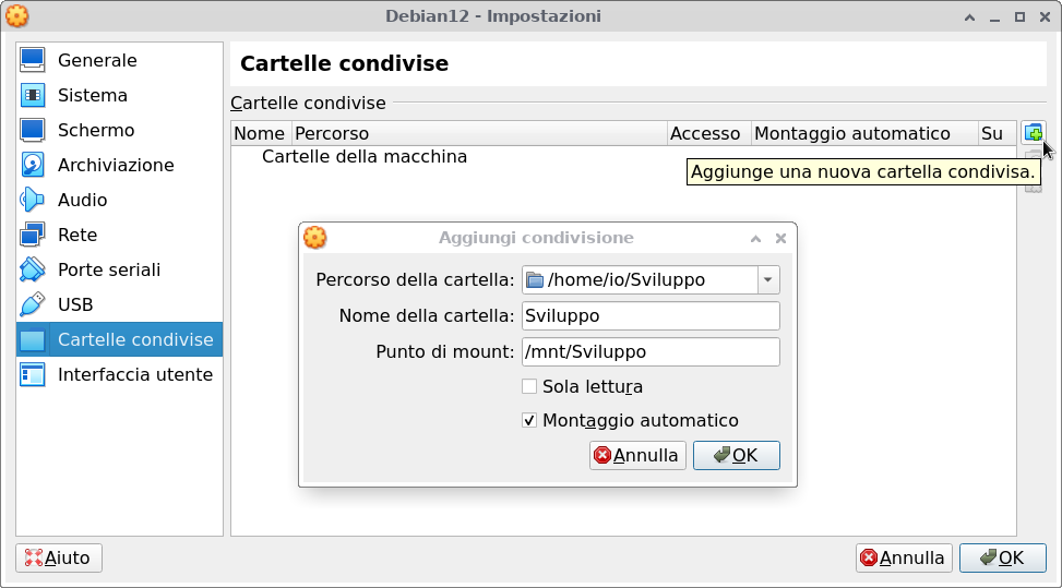 VirtualBox - Condivisione cartella