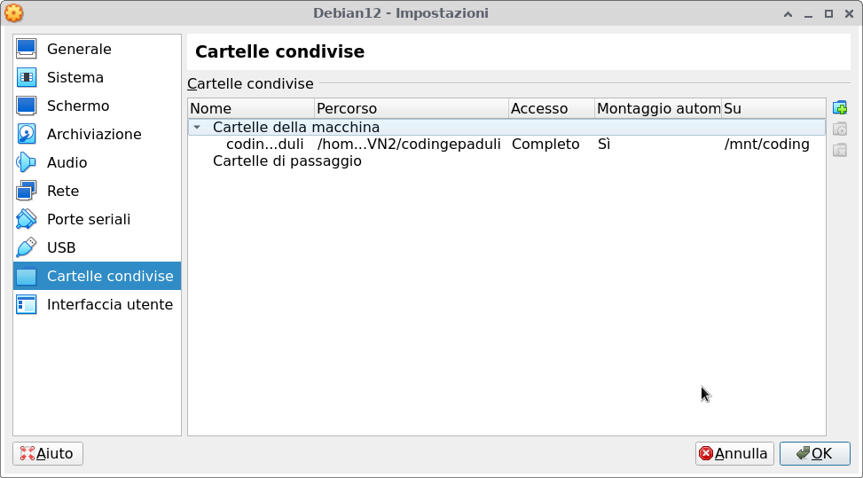 VirtualBox - Condivisione cartella