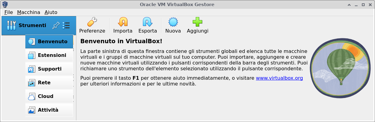 VirtualBox - Welcome Page