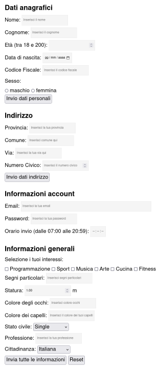 HTML - Modulo di registrazione utente