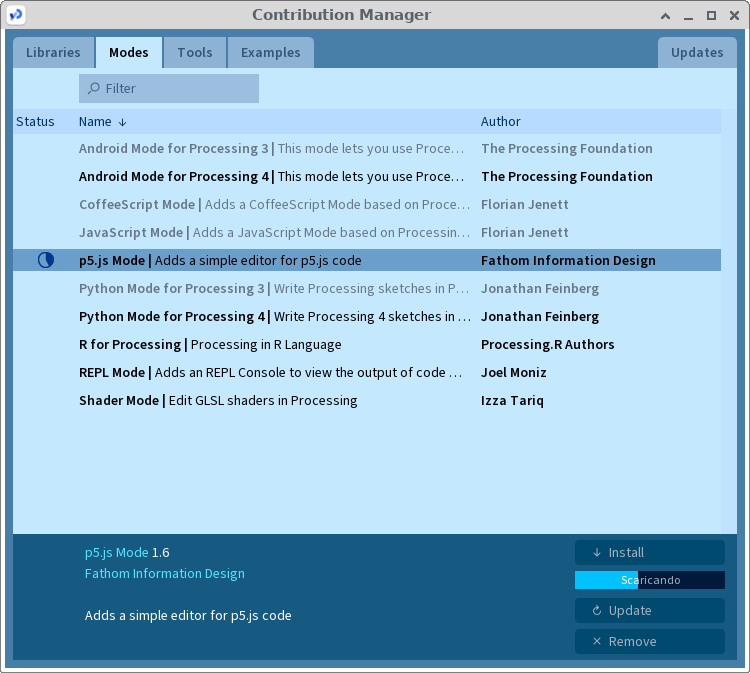 Processing IDE - Elenco linguaggi