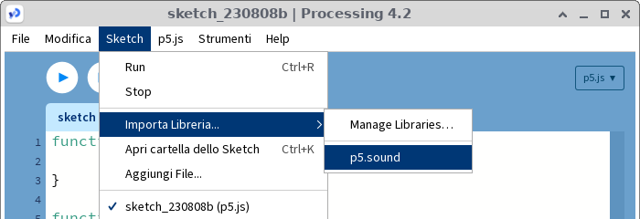 Processing IDE - Includere la libreria dei suoni