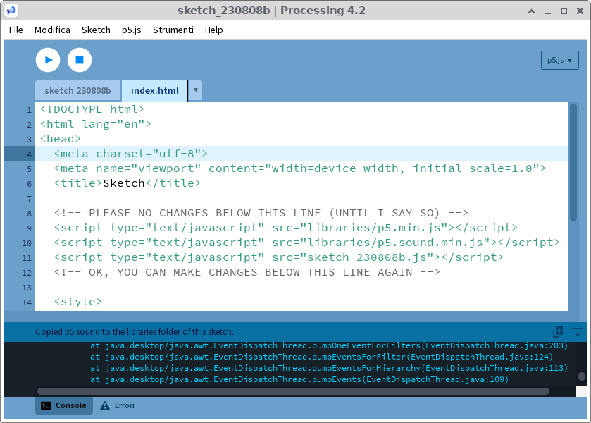 Processing IDE - Libreria importata