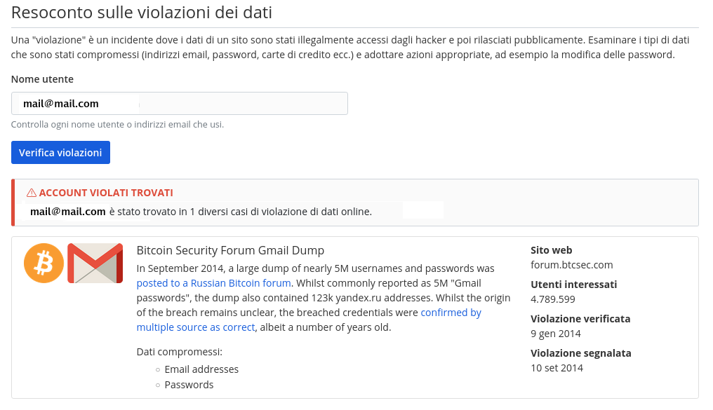 Bitwarden - Resoconto violazione dati account