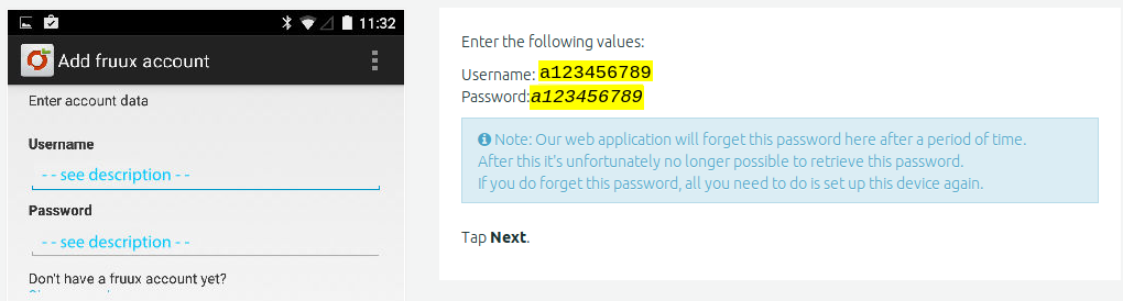 Fruux - Device User and Password