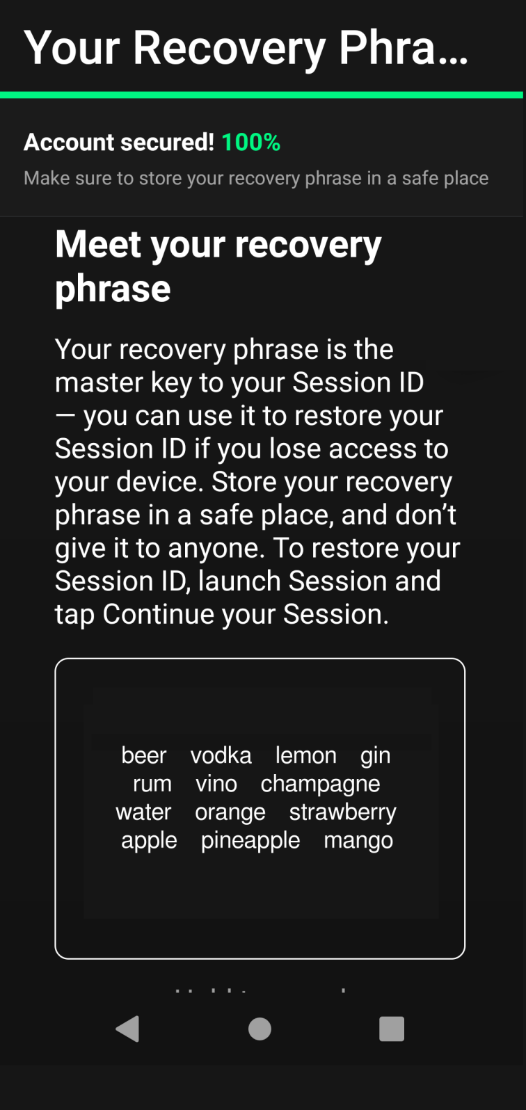 Session - Recovery Phrase